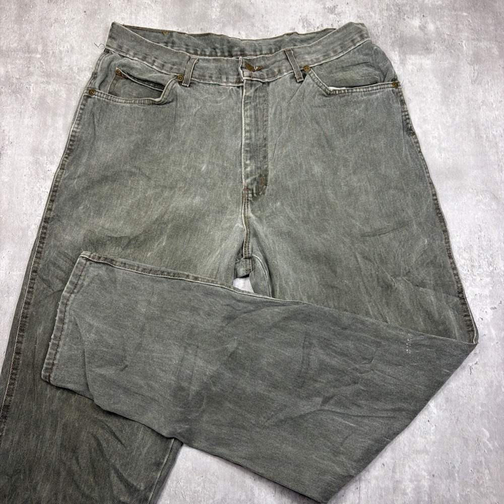 Vintage H.I.S. Olive Green Denim Jeans Straight Leg Relaxed USA Made Fits 34x34